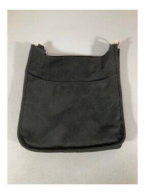 ADORNED Black Faux-Suede Messenger Bag with Multi-Straps and Detachable Pouch